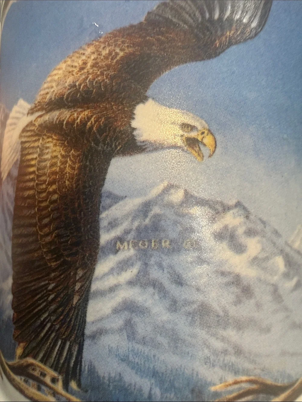 Alaska Ceramic Bald Eagle Beer Stein - Cream and Blue